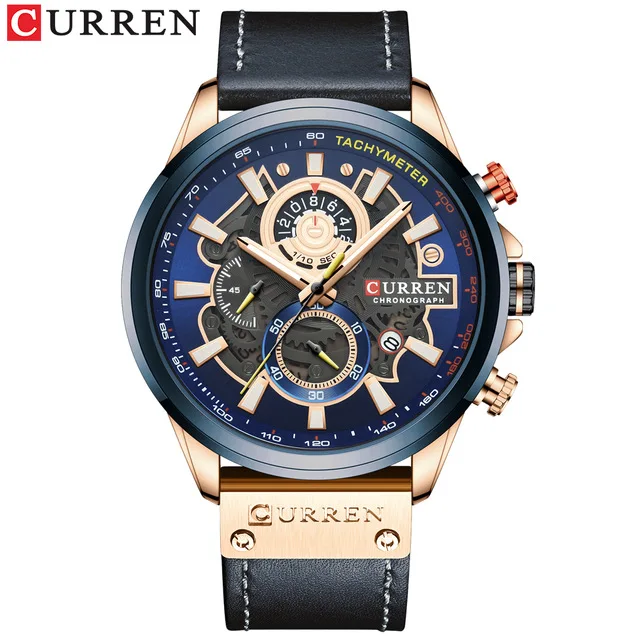 CURREN 8380 Fashion Sport Watch Men Blue Top Brand Luxury Military Leather Wrist Watches Man Clock Casual Chronograph Wristwatch