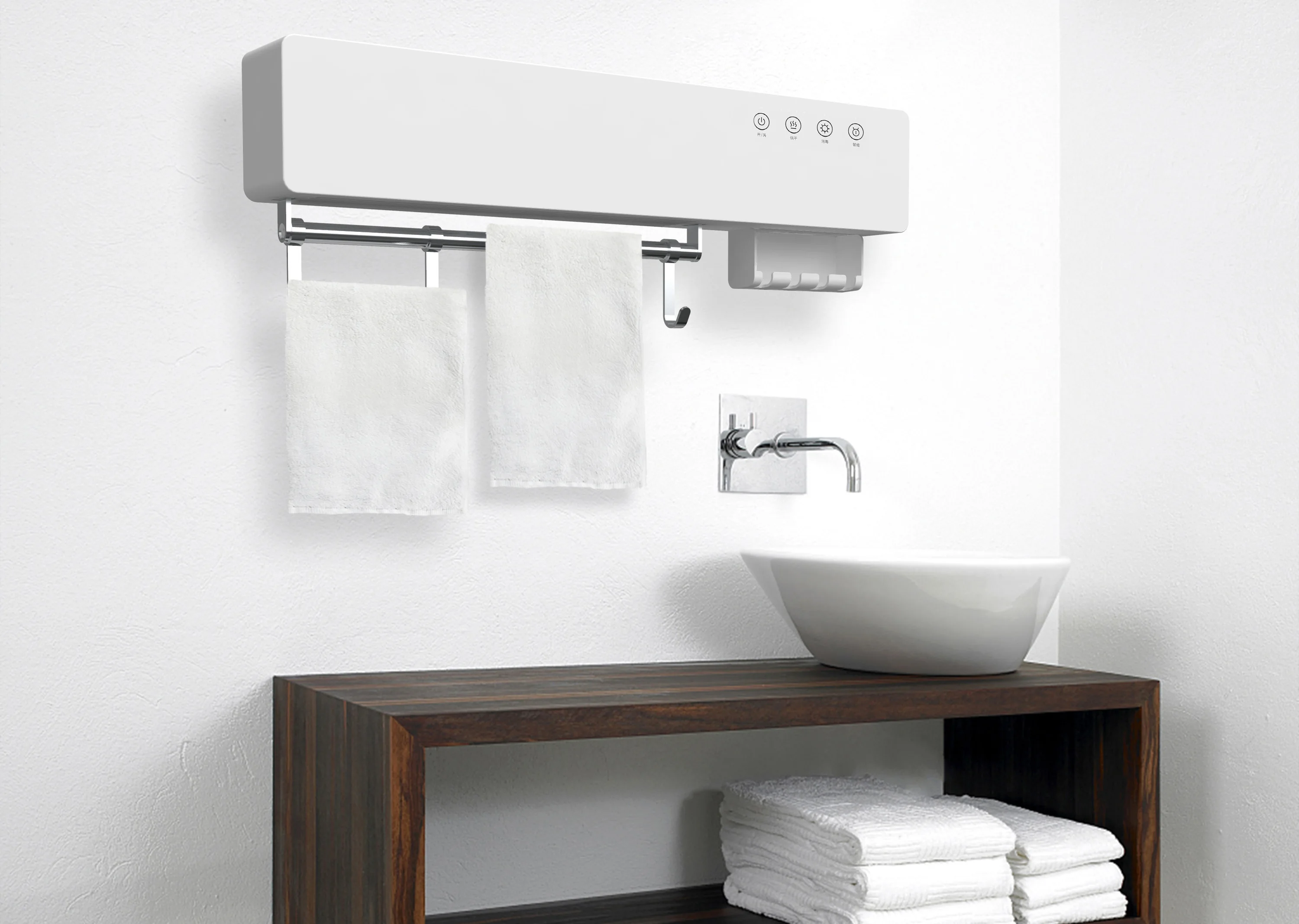 APP Control Bathroom Wall mounted UVC sterilize Electric heater Toothbrush storage Load-bearing Pneumatic Towel Dryer Rack