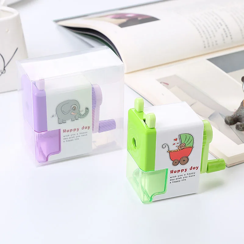 Cartoon Pencil Sharpener Hand-Cranked Pencil Sharpener in Box Creative and Labor-Saving Single-Hole Pencil Sharpener