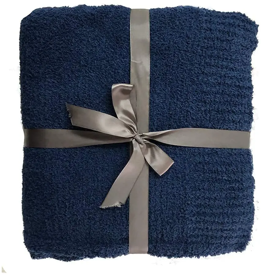 Knitted blanket super soft and warm sofa blanket Lightweight fluffy blanket 127.6 x 152.4 cm navy blue