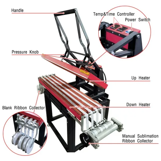 Long sublimation lanyard printing Up and Down heater belt roller embossing machine