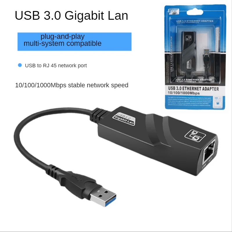 Jasoz 10/100/1000M USB 2.0 3.0 USB C Type C RJ45 Gigabit Ethernet adapter Usb3.0 To Network Card Black