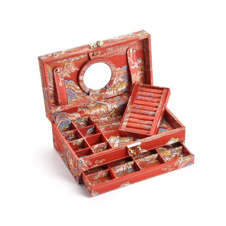 Wholesale Jewelry Organizer Box Bulk Custom Printing Necklace Ring Earring Pendant Packaging Jewelry Storage Case With Mirror