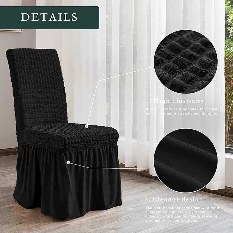 Stretchy Universal Easy Fitted Dining Chair Cover Slipcovers with Skirt Removable Washable Furniture Covers for Kids Pets Home