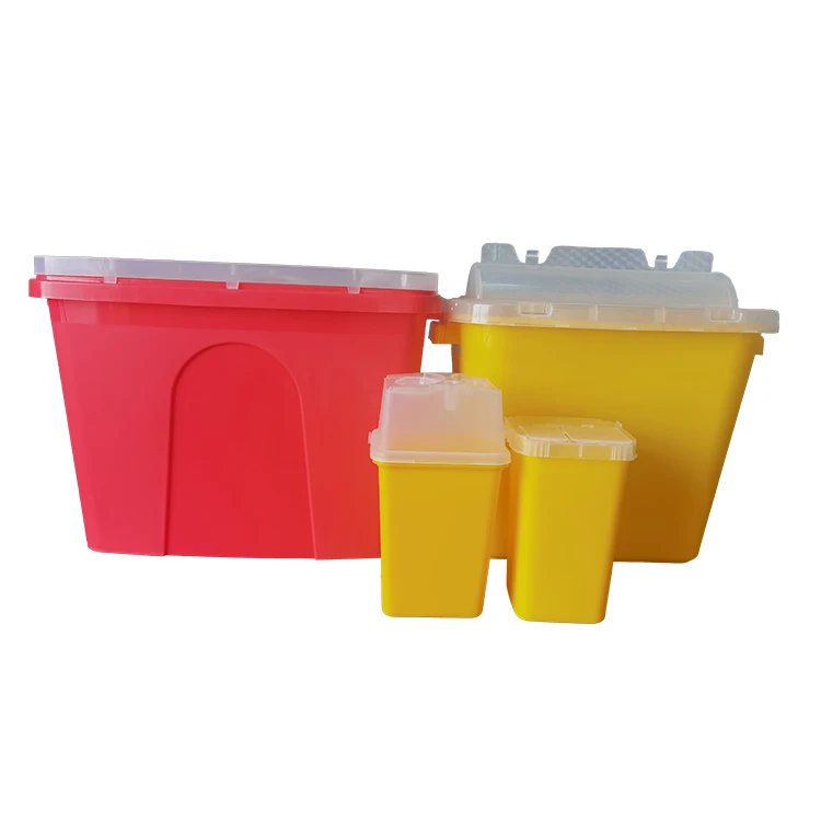 Small Red Plastic Medical Waste Box Yellow Square Container Sharp Safety Bins