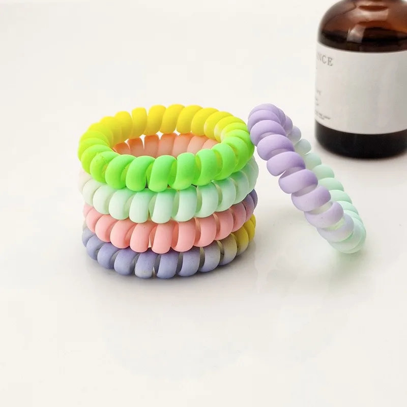 Professional Wholesale gradual change color Matte Telephone Wire Hair Band Spiral Pony Holder Elastic Coil Hair Ties