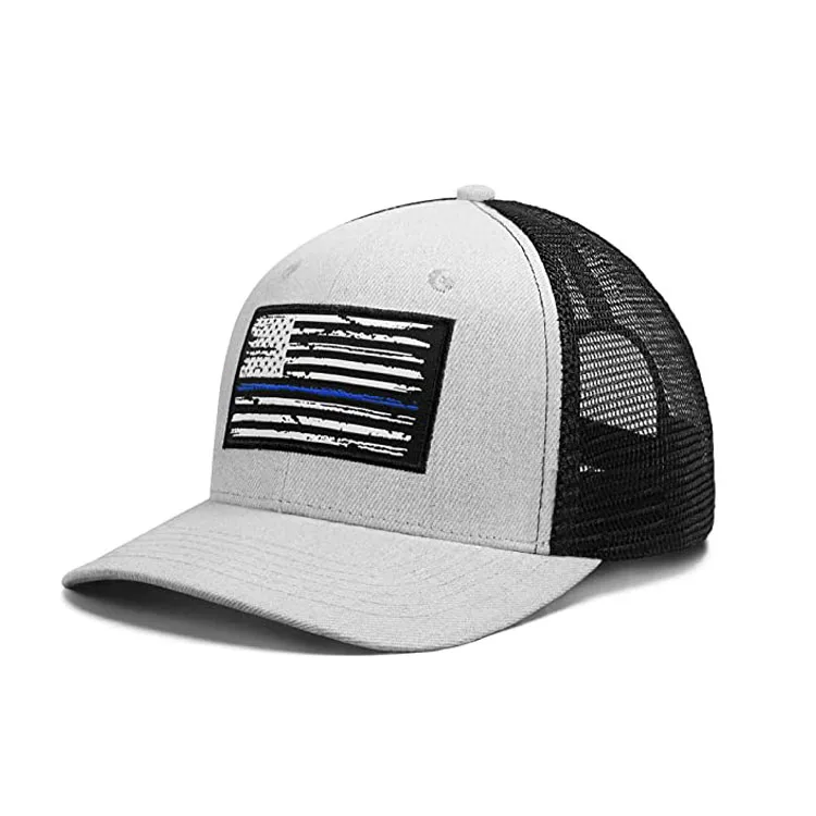 2022 Wholesale Custom 6 Panel USA Flag Trucker Cap Woven Patch Trucker Hat Twill Mesh Snap Back Hats Caps