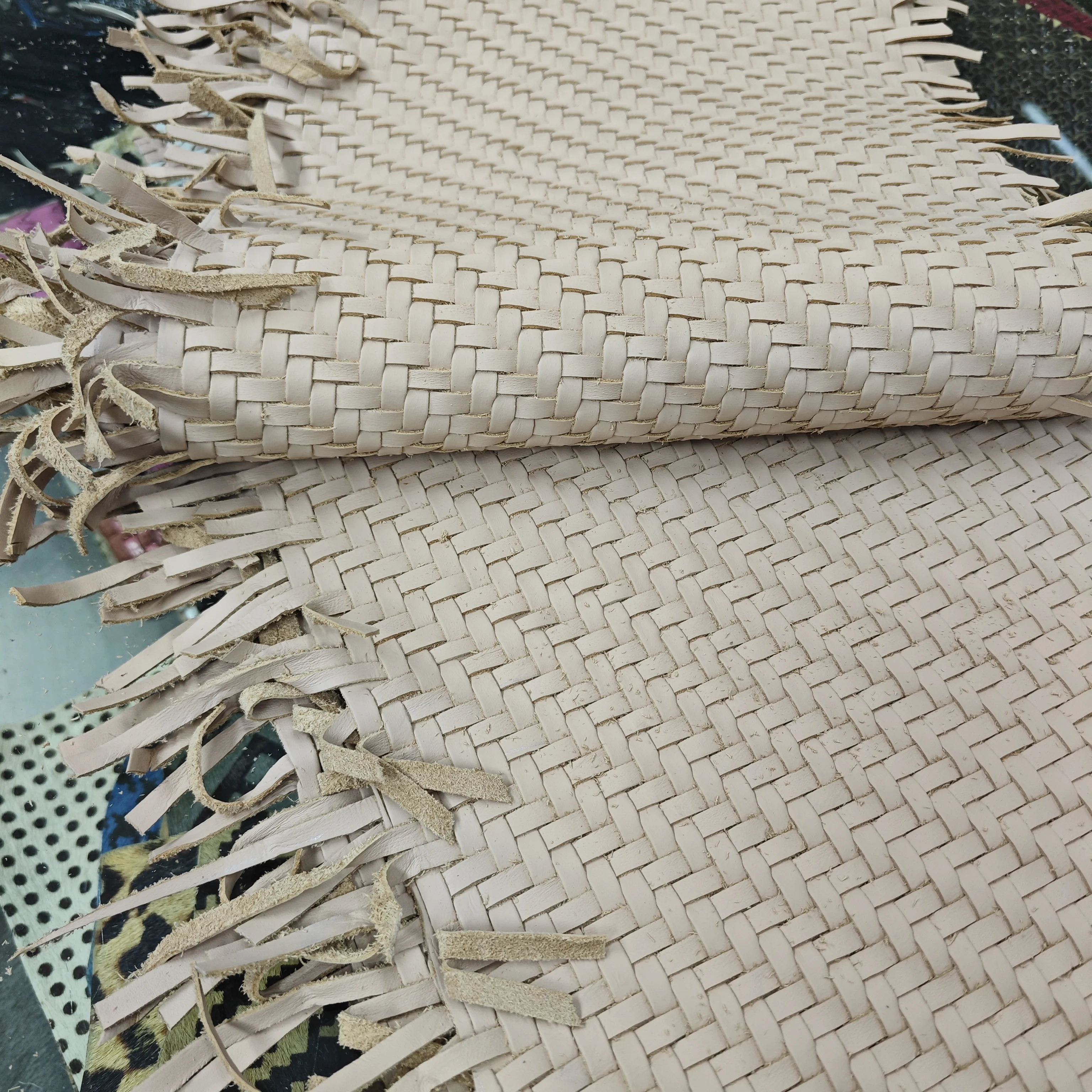 Garment braided cow leather fabric handmade woven first layer genuine cowhide