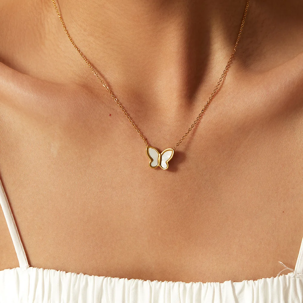 2022 Europe and America 14K golden white shellfish butterfly gold chain necklace for ladies