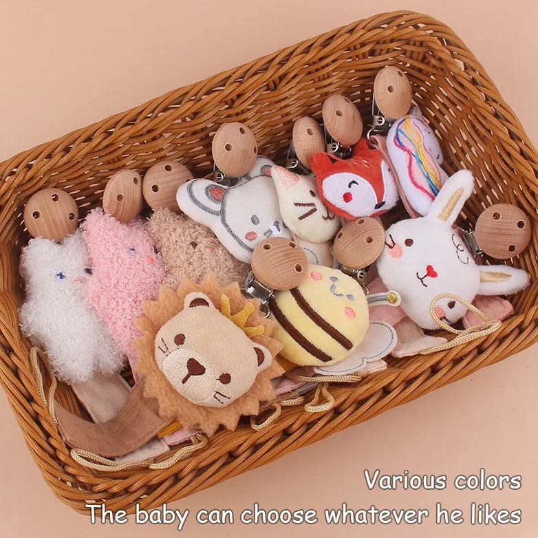 Customized Baby Pacifier Dummy Soother Holder Chain Clips Wood Clip Soft Cotton Baby Pacifier Holder