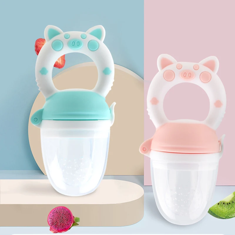 KCT New Design Hot Sale Silicone Handle Fresh Food Piggy Baby Feeder Teething Toys Fruit Pacifier For New Born