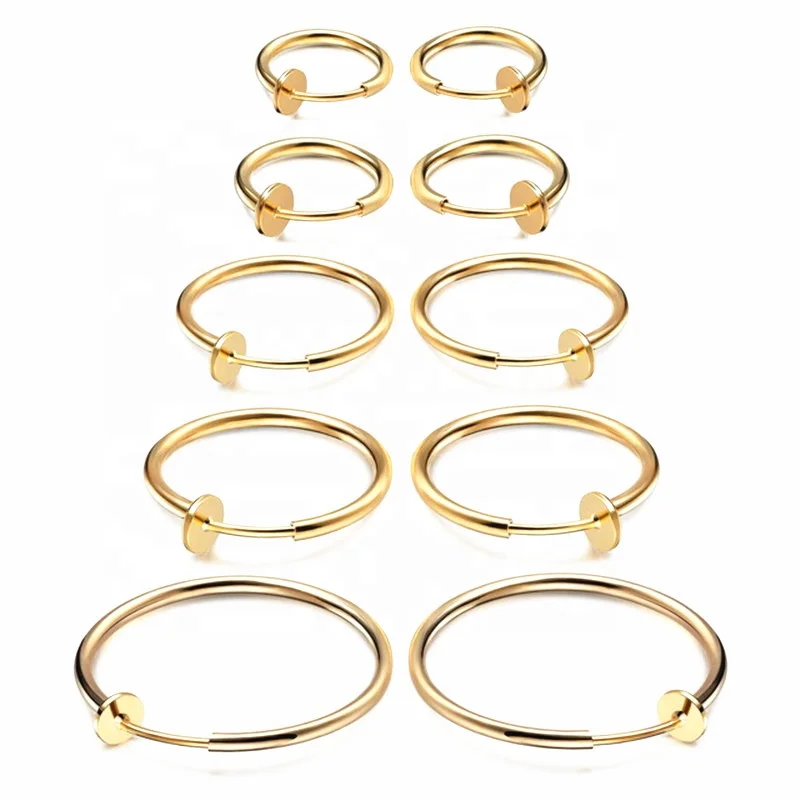popular painless clip on fake hoop earring cuff non piercing big circle earrings women girls
