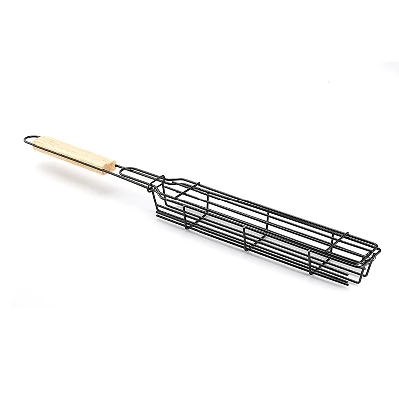 Portable BBQ Grill Basket Steak and Vetable Skewer Ca with Folding Handle for Grilling and BBQ Grills