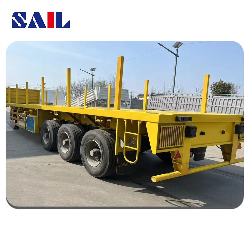 SAIL High Quality  3 Axles 20ft Container Tanzania Used Flat Bed Flatbed Semi Trailers 40 ft for sale