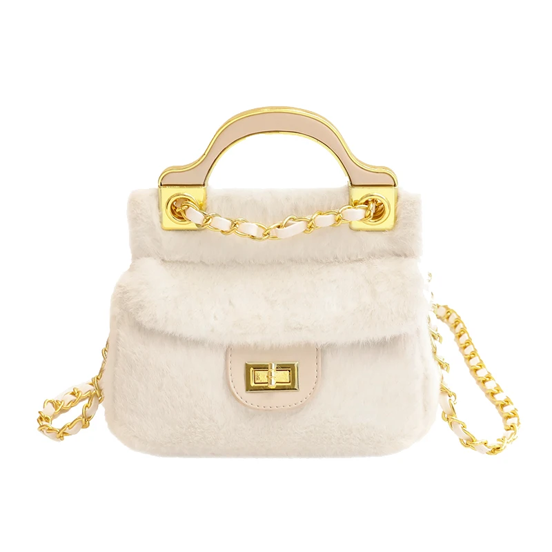 sac de marque Cosmetic Hand Bags New style fur soft ladies purse chains and lock metal decorate shoulder bag Faux Fur Handbags