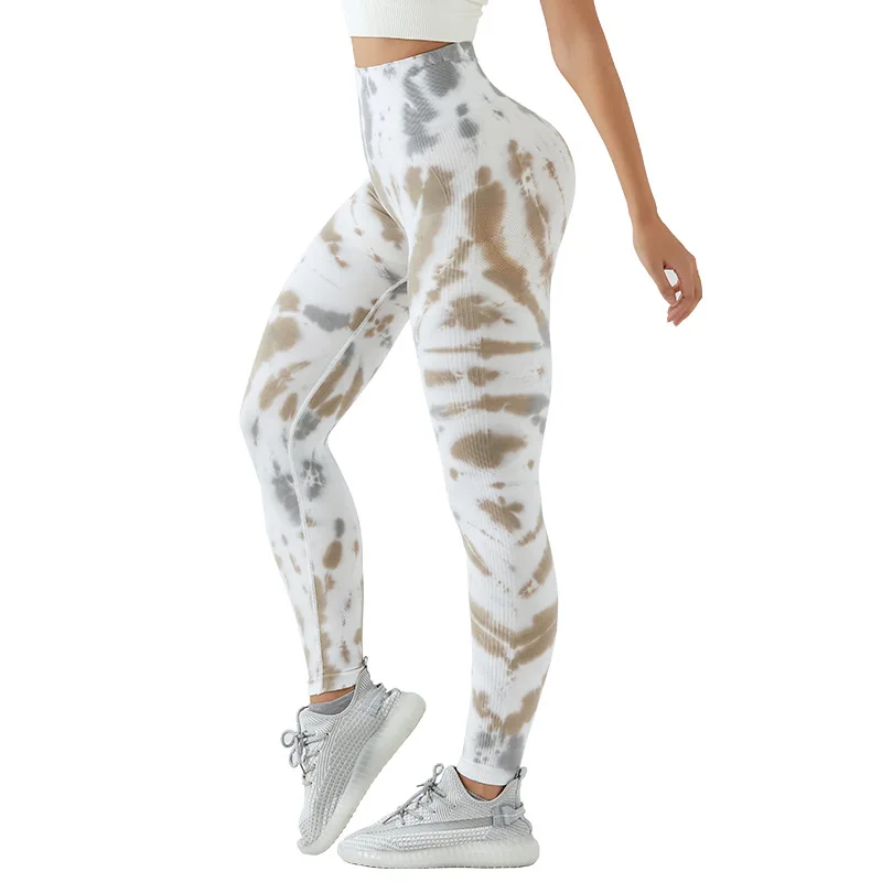 Seamless Tie-Dye Yoga Pants Sports Fitness Peach Hip-lifting High Waist Tights Printed Trousers Workout Gym Leggings for Women