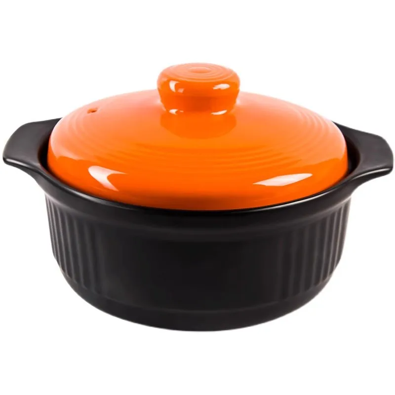 Ceramic Soup & Stew Pottery round Casserole Dish with Lid Gas Microwave Oven & Stove Safe