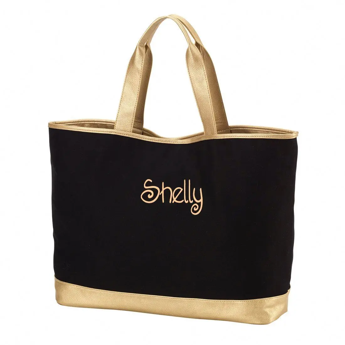 Zipper Tote Bags Wholesale Monogram Canvas Leather Beach Bag Metallic Rose Gold Bridesmaid Gift Bags