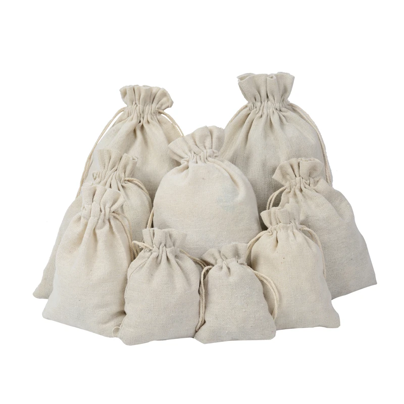 Cloth organic linen cotton drawstring jewelry pouch bag