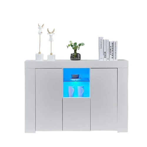 High glossy uv LED Kitchen Sideboard, Storage Cabinet, Server Table with Modern LED Lighting for Living Room
