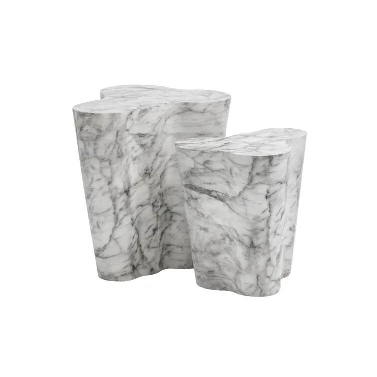Contemporary white patterned marble side table is beautiful in shape and perfect for balcony dens