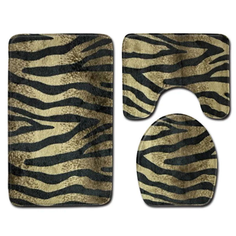 3pcs Animal Tiger Leopard Pattern Toilet Seat Cover Rugs Bathroom Non-slip Bath Mats Fashion Zebra Printing Flannel Carpet