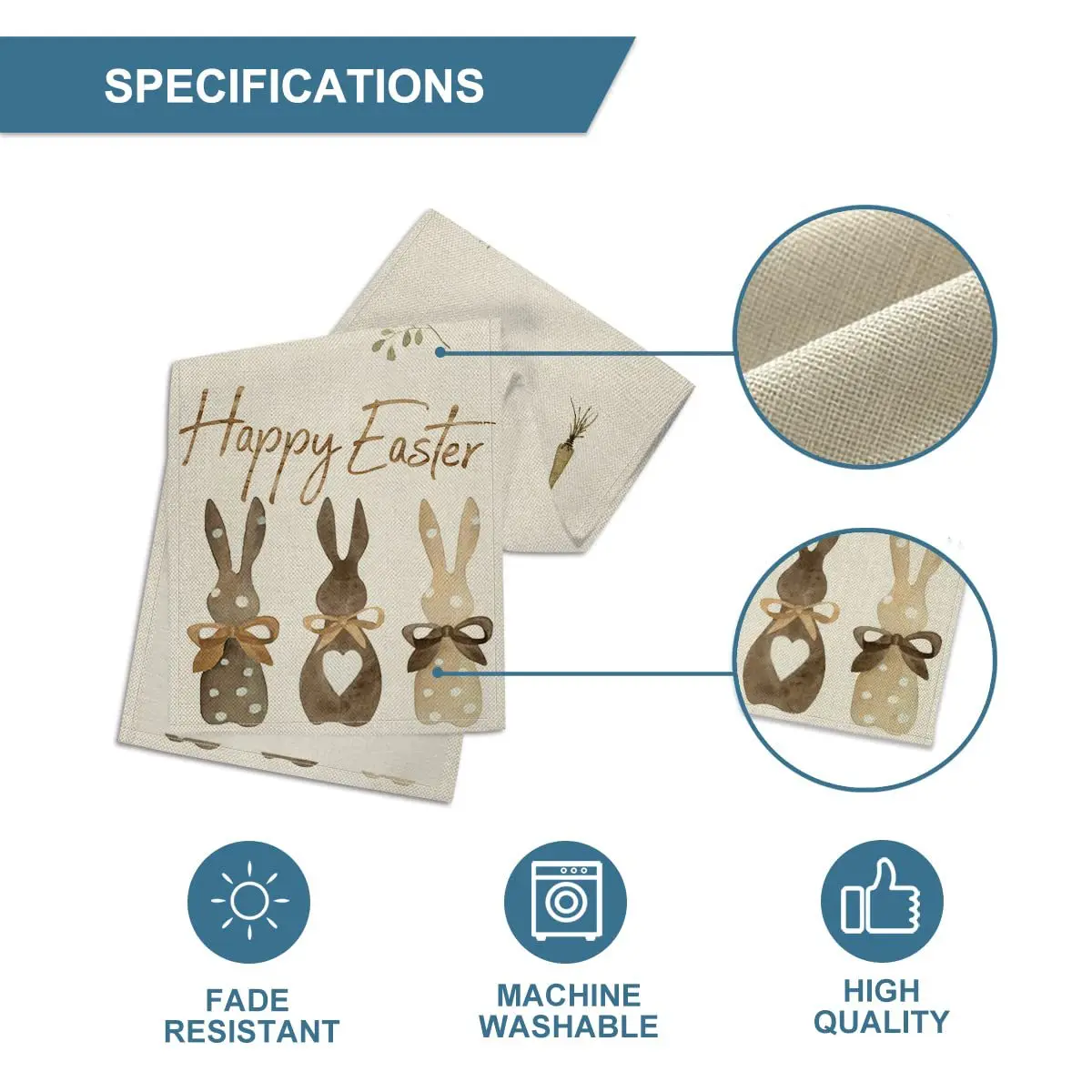 Sublimation Plaid Eggs Bunny Truck Easter Table Runner for Seasonal Spring Holiday Kitchen Dining Table