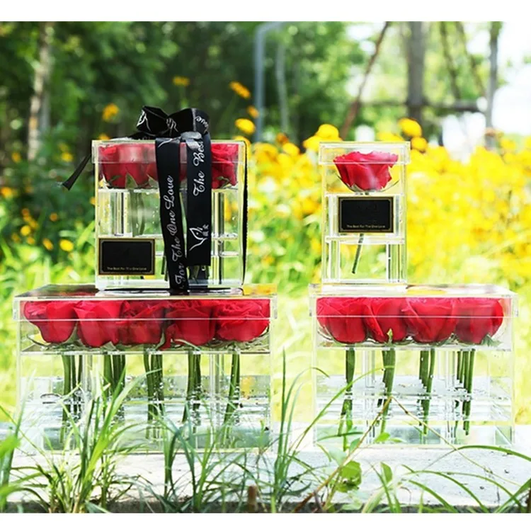 exquisite clear acrylic long stem single real rose flower gift box