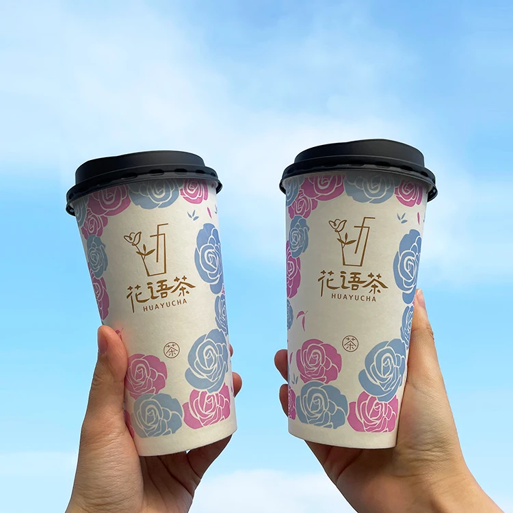 LOKYO 20 oz New arrival disposable boba tea paper cups custom logo uv color changing paper cup takeaway milk tea cups