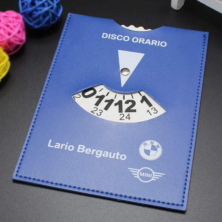 Wholesale Cheap Custom Logo Printed Parking Disc PU Leather Clock Time Display Blue Automatic Parking Disk Parking Meter