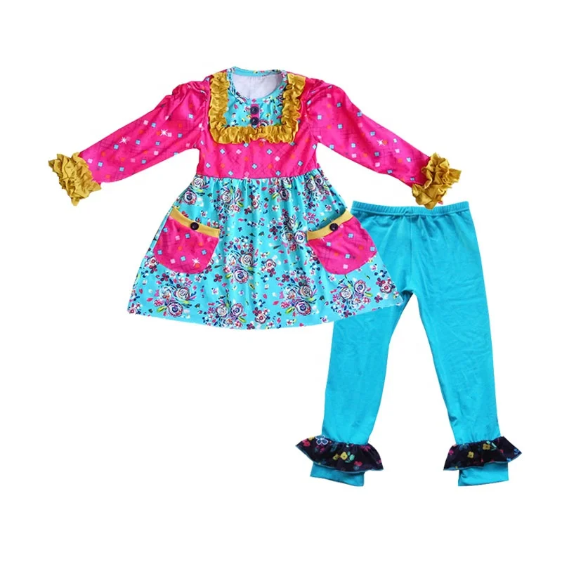 Fashion Kids Girl Spring Clothing Set Cute Baby Fall Clothes Crochet Trim Heart Pants Sets Boutique