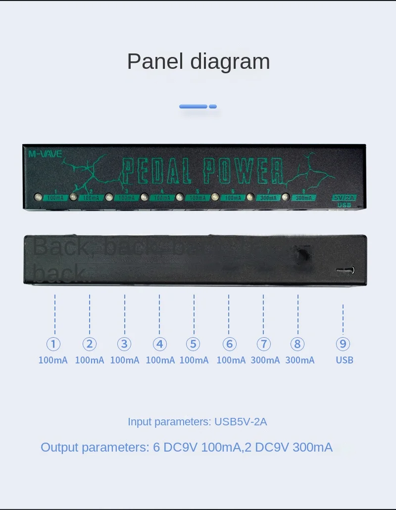 M-vave Guitar Effect Pedal Power Supply 8 Isolated DC Outputs/ 5V USB Output for 9V Protection Guitar Accessories