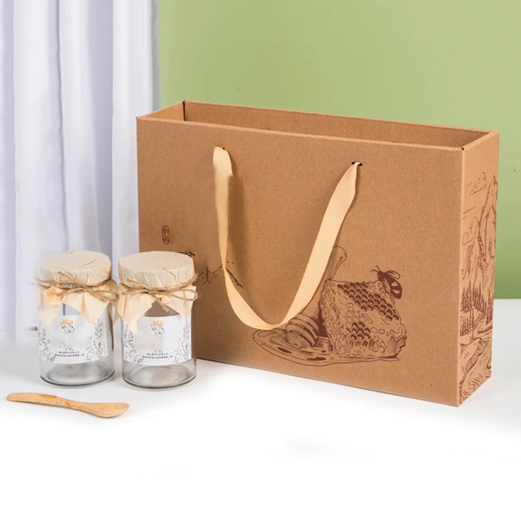 Customized Kraft Paper Empty Cosmetic Perfume Packaging Gift Box Biodegradable Honey Bottle Packaging Gift Boxes With Handle