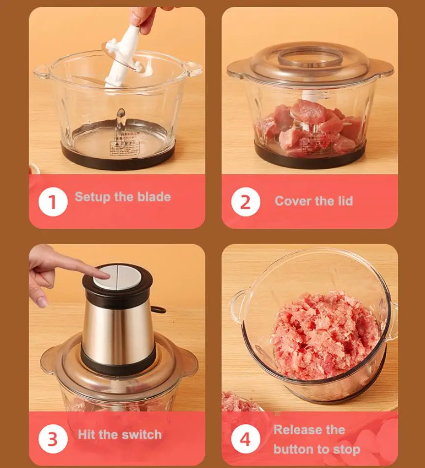 2022 new custom household mixer stainless steel kitchen food processor 2L meat grinder