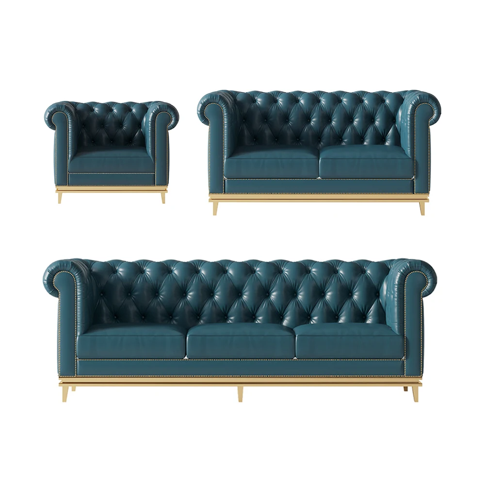 Luxury Italian Leather Blue Lounge Single Double 3 Seater Sectional Office Modern Sofa set Furniture Couch Living Room Sofas