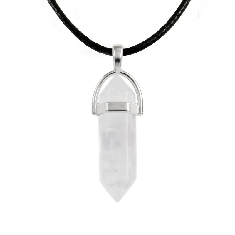 Natural Stone Hexagonal Column Pendant Bullet Necklace Tiger eye Rose quartz Crystal Amethyst Stone Necklace For Men And Women