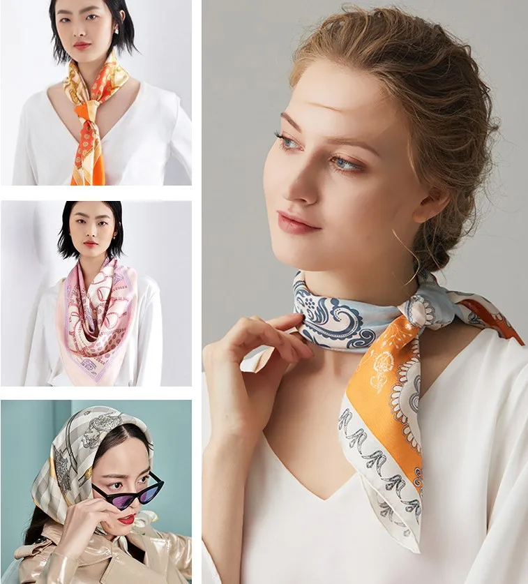 LEO wholesale Silk Satin 70cm Square Scarf Women Luxury Brand Print Shawl Wrap Female Head ker chief Bandana Beach Stoles