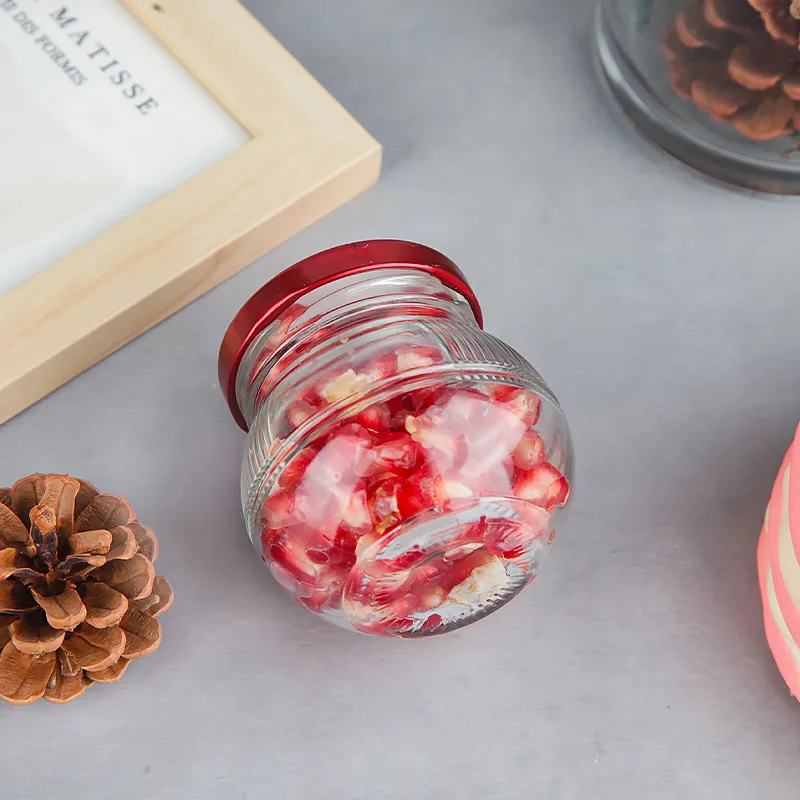 High Quality Round Wide Mouth Glass Pickle Jam Jelly Sauce Jar for Home Kitchen with Red Metal Lids 150 ml 200 ml 280 ml