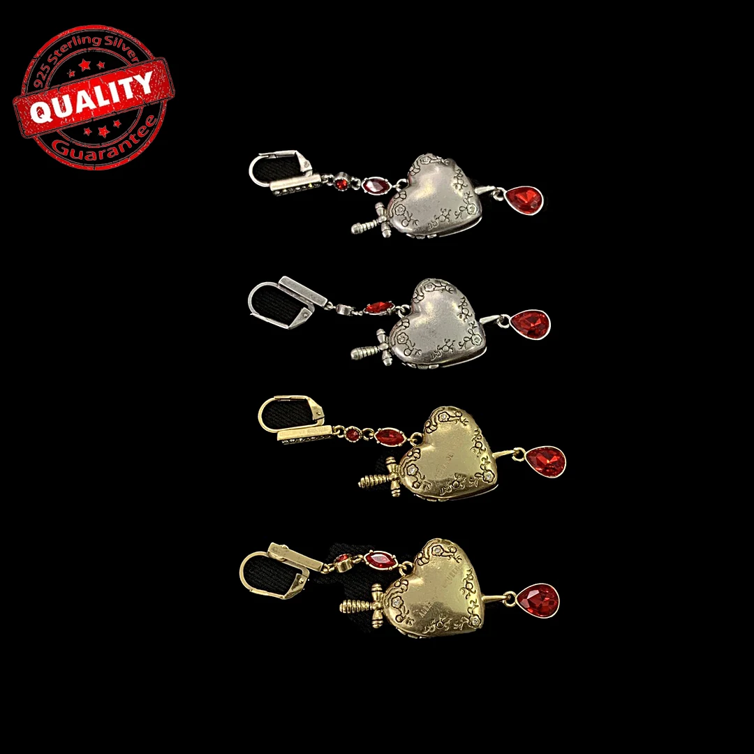 Alexander McQueens Cross border new product ins 925 silver heart inlaid zircon two-color earrings Halloween jewelry gift