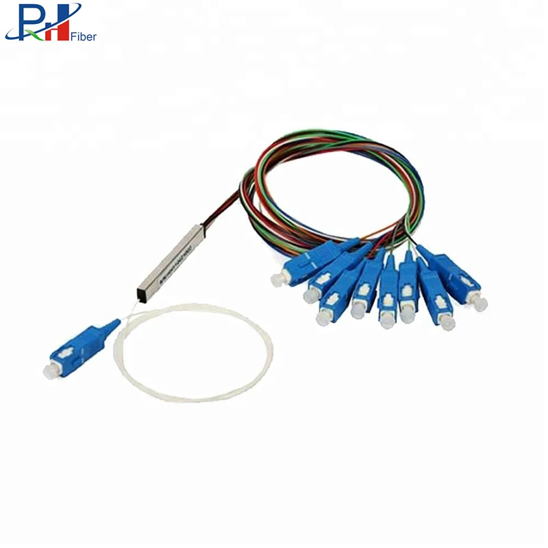 
Free Sample 1x2 1x4 1x8 1x16 1X32 1X64 Optical Fiber PLC Splitter Steel Tube Type PLC Splitter with SC APC UPC Connector 