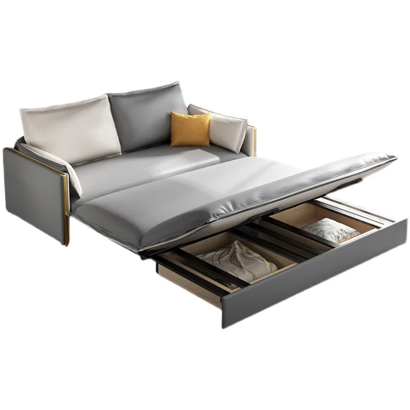 Multifunctional folding solid wood double sofa bed small apartment double storage single folding bed
