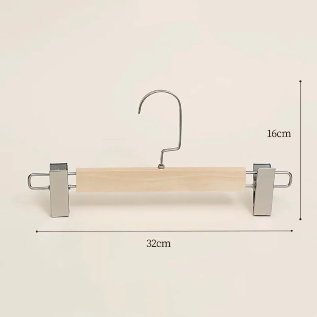 Wood Skirt Hanger with 2-Adjustable Clips Anti-Rust Hook