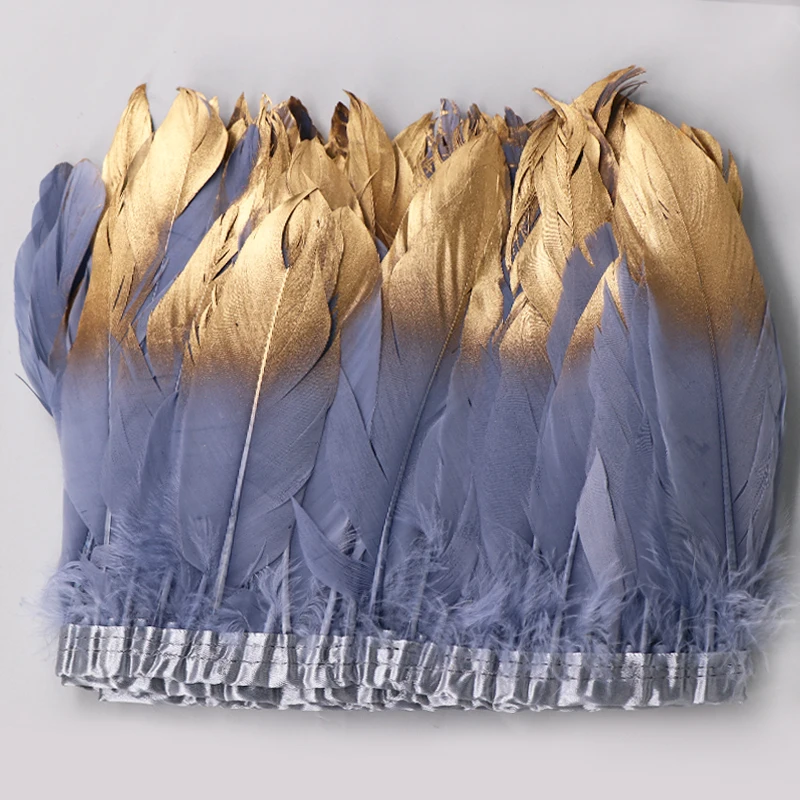 15-20cm Goose Feathers Dyed Real Cheap White gold Goose Feather Trims Fringes Ribbons for Dress Cloth Belt decorative