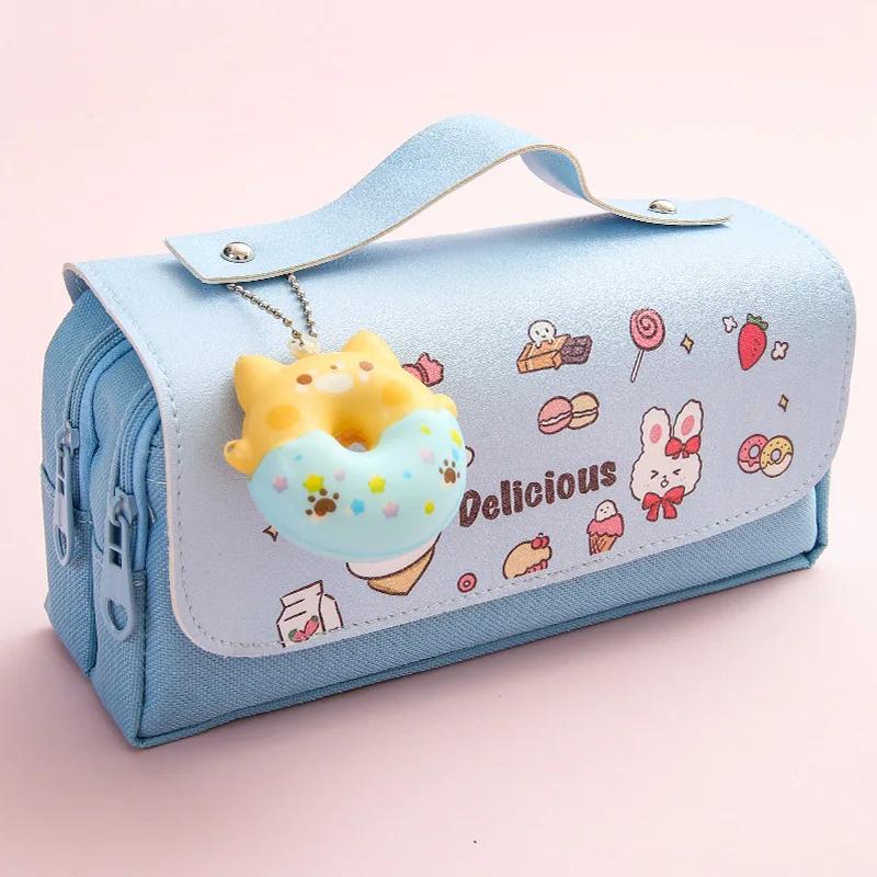 New Design Multi-functional Stationery Storage Bag Cute Cartoon Double Layer Pencil Case Student Cute Portable Pen Bag