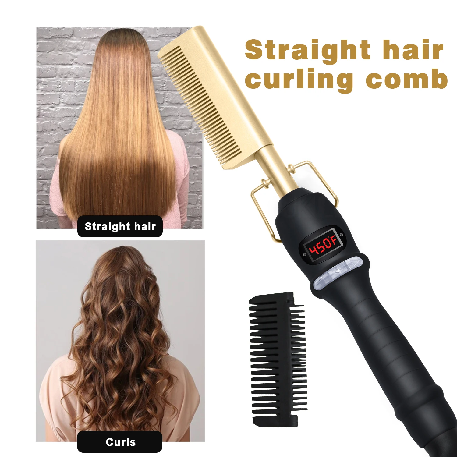 2 in 1 Hot Comb Straightener Straightening Brush Electric Flat Iron Comb Brush