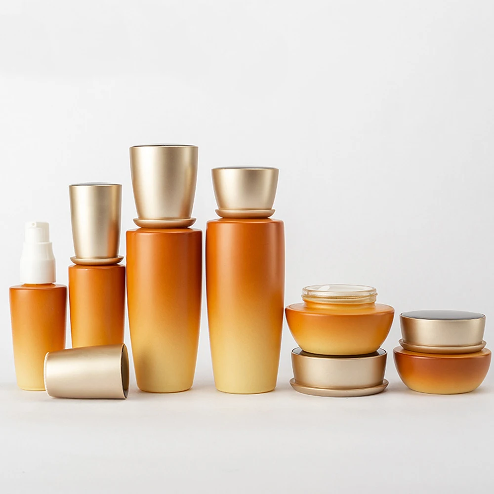 Luxury Skincare Packaging Glass Facial Lotion Pump Bottle Toner Bottle Body Cream Jar for Cosmetics Using