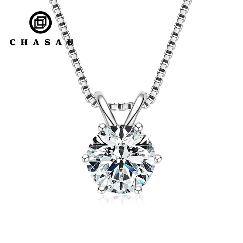 Luxury 2.0 Carat Moissanite Pendant for Women Real 925 Silver 0.5ct 1ct 3ct 5ct diamond Necklace Engagement Jewelry Gifts