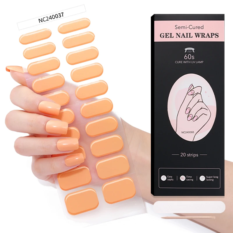 Gold nail supplier china factory top sale plain pure color Home Salon DIY Nail gel strips sticker cure with UV lamp