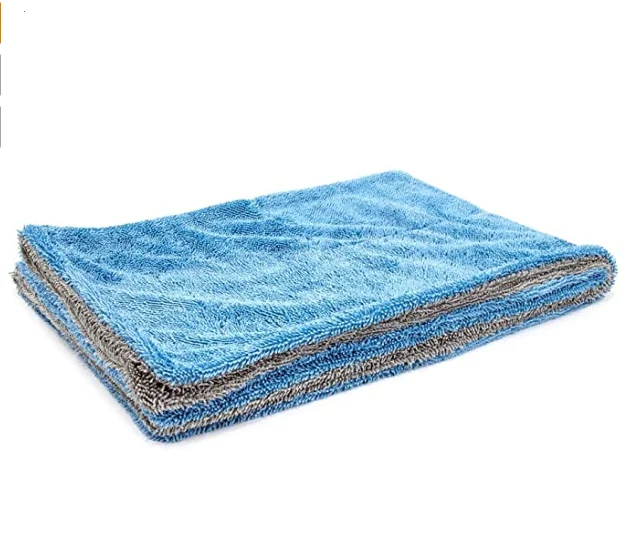 [Royal Plush] Double Pile Microfiber Detailing Towel (16 in. x 16 in, 600 GSM) - 3 Pack (Blue   Gray)