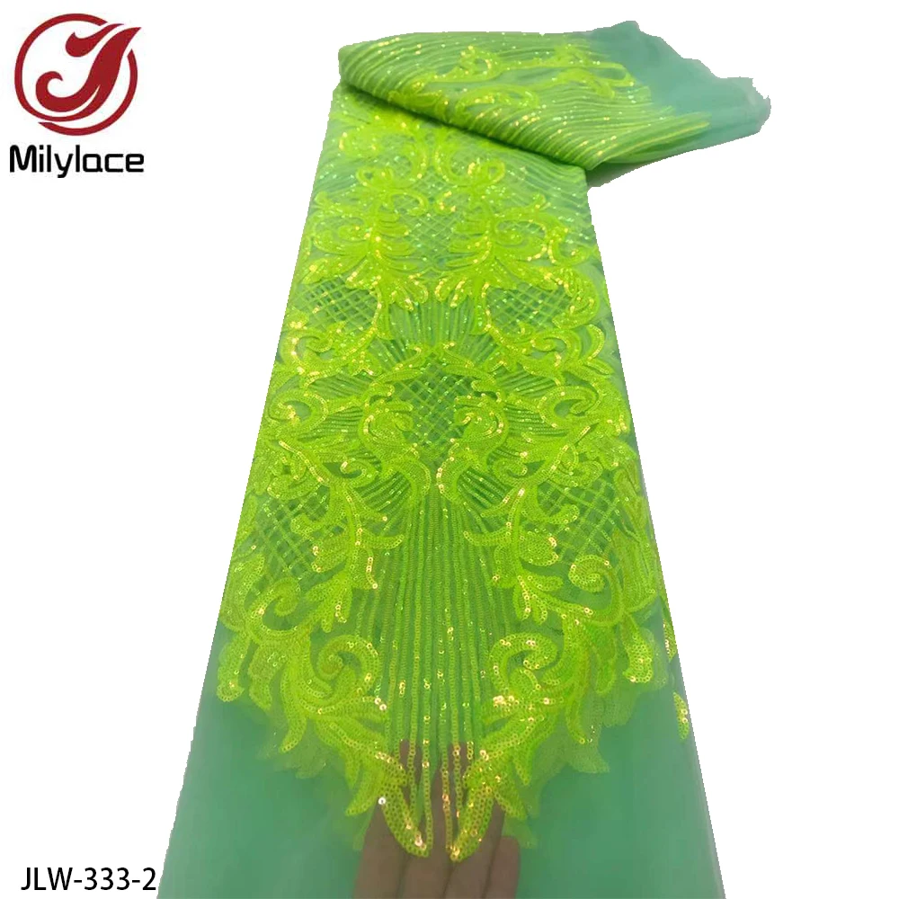 Bridal Nigerian Embroidery Luxury Sequin Lace Fabric For Wedding Dress